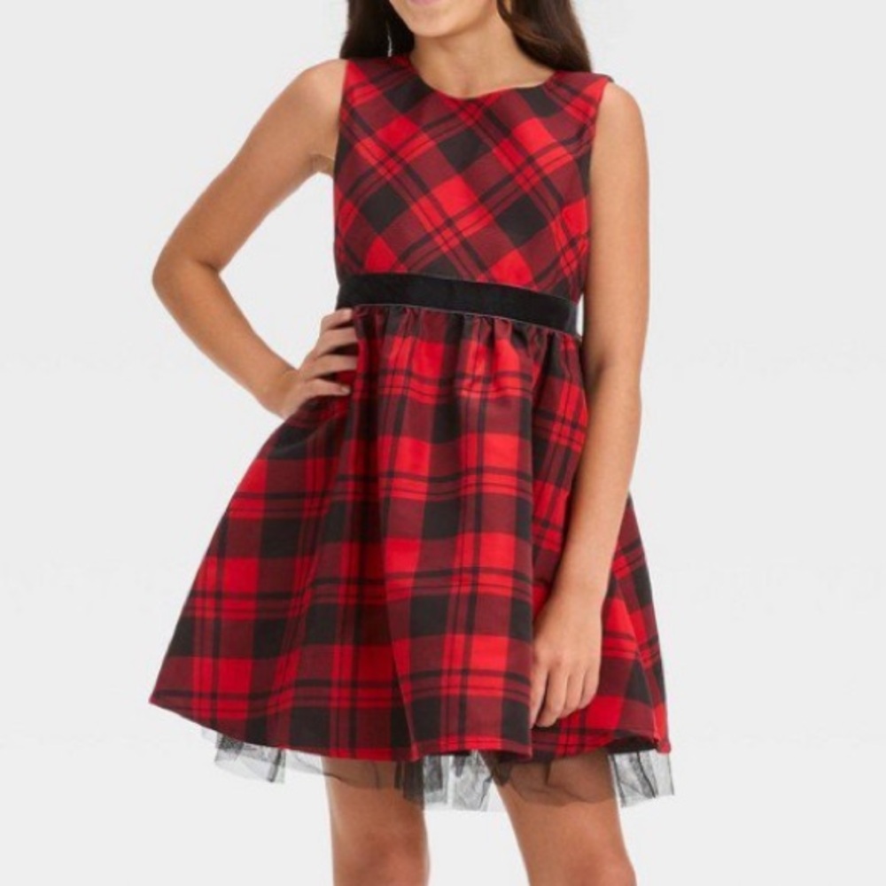 Cat & Jack Girls’ Sleeveless Plaid Dress - Red